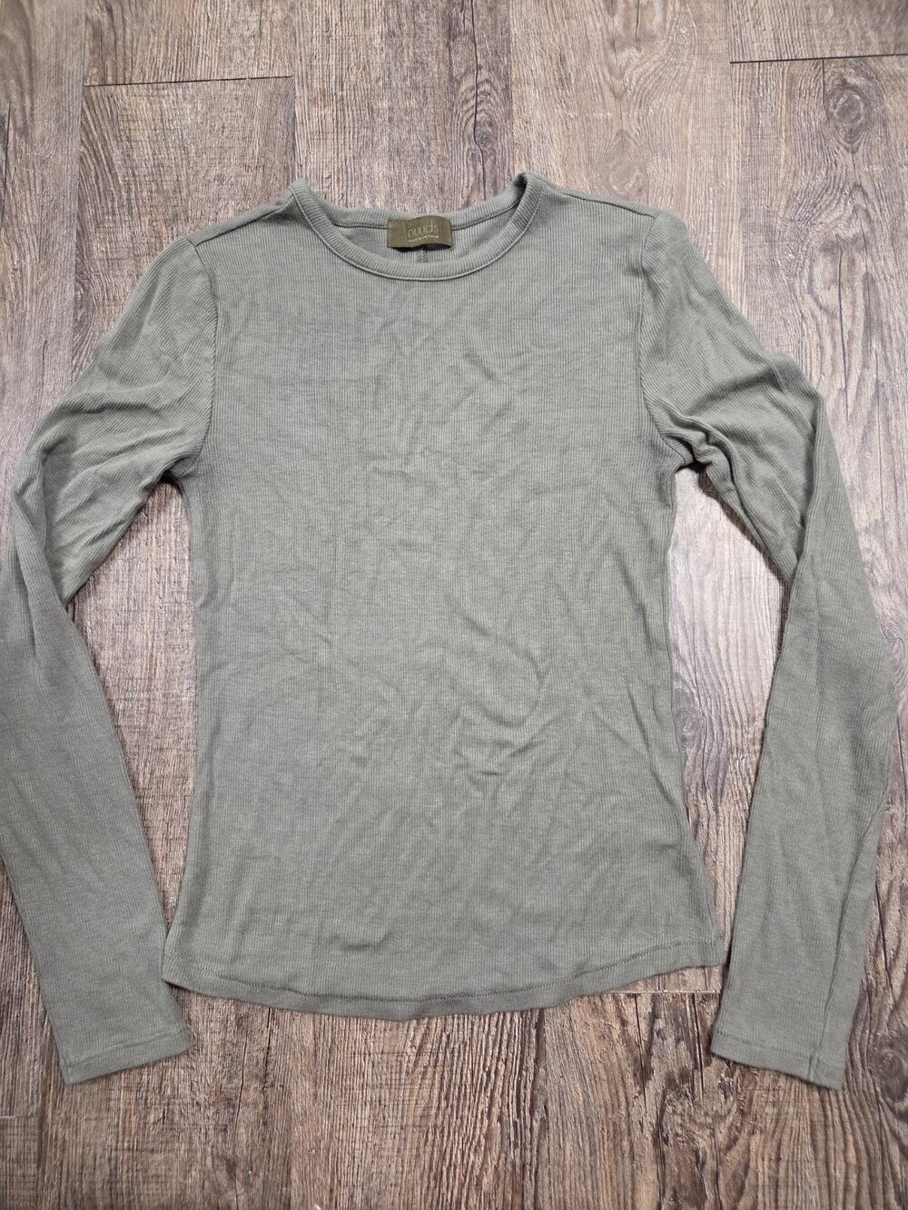 nuuds Slinky Rib Long Sleeve Shirt Army Green Super Soft Women's Small
